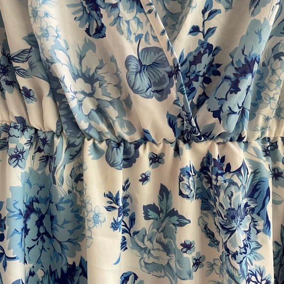 Blue Floral Wrap Front Dress - Size 16-18 - Picture 2 of 5